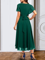 A-Line/Princess Chiffon V Neck Short Sleeves  Mother of the Bride Dresses with Belt
