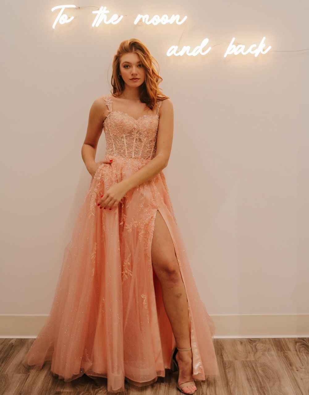 A-Line Spaghetti Straps Glitter Tulle Prom Dress with Slit