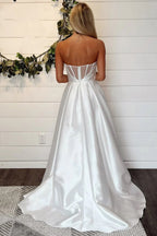 A-Line Strapless White Wedding Dress Simple Wedding Dresses