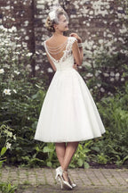 A-Line Wedding Dress Tea Length Lace Short Bridal Gown