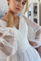 A-Line Sparkly V-Neck Long Sleeves Beach Wedding Dress