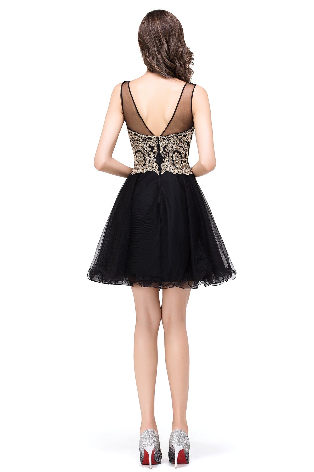 A-line Crew Short Sleeveless Appliques Prom Dresses