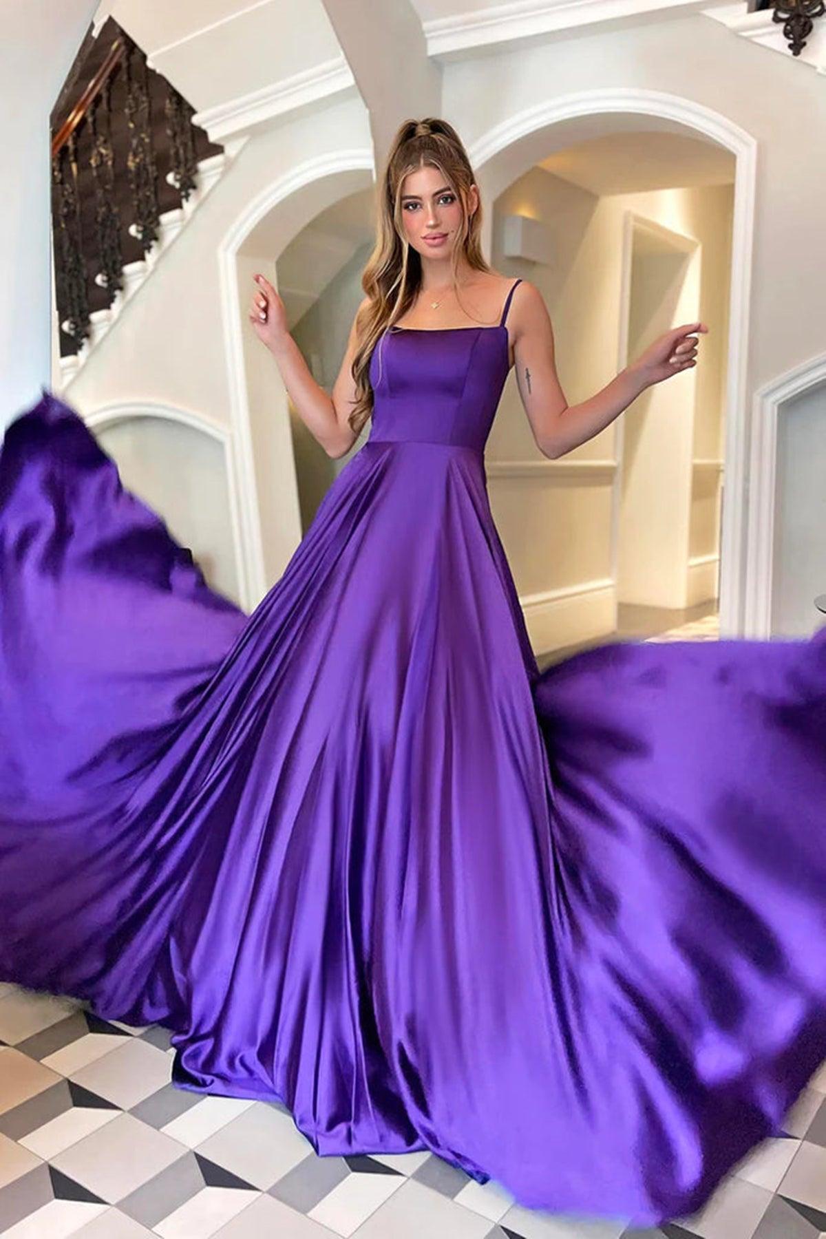 A-line Satin Scoop Neck Long Prom Dress Straps Formal Dress