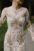 Sheath Unique Lace Long Sleeves Bohemian Wedding Dress
