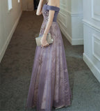 Dreamy Purple Prom Dress off Shoulder Evening Dress Elegant Long Banquet Dress Sleeveless Party Dress Girl Graduation Dress Y4286