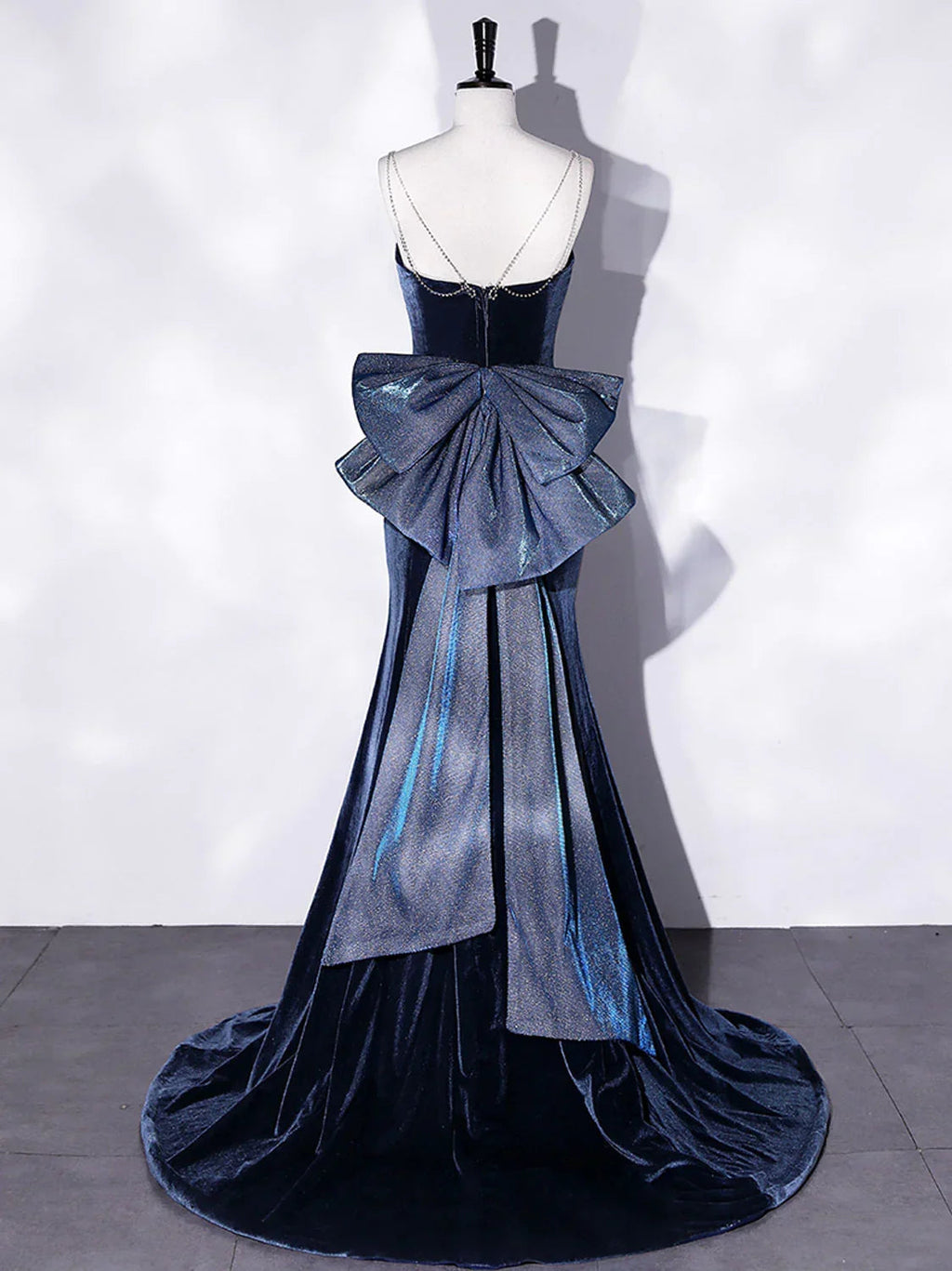 Mermaid Velvet Blue Long Prom Dresses Blue Velvet Long Evening Dress Y4387