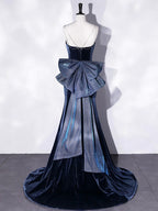 Mermaid Velvet Blue Long Prom Dresses Blue Velvet Long Evening Dress Y4387