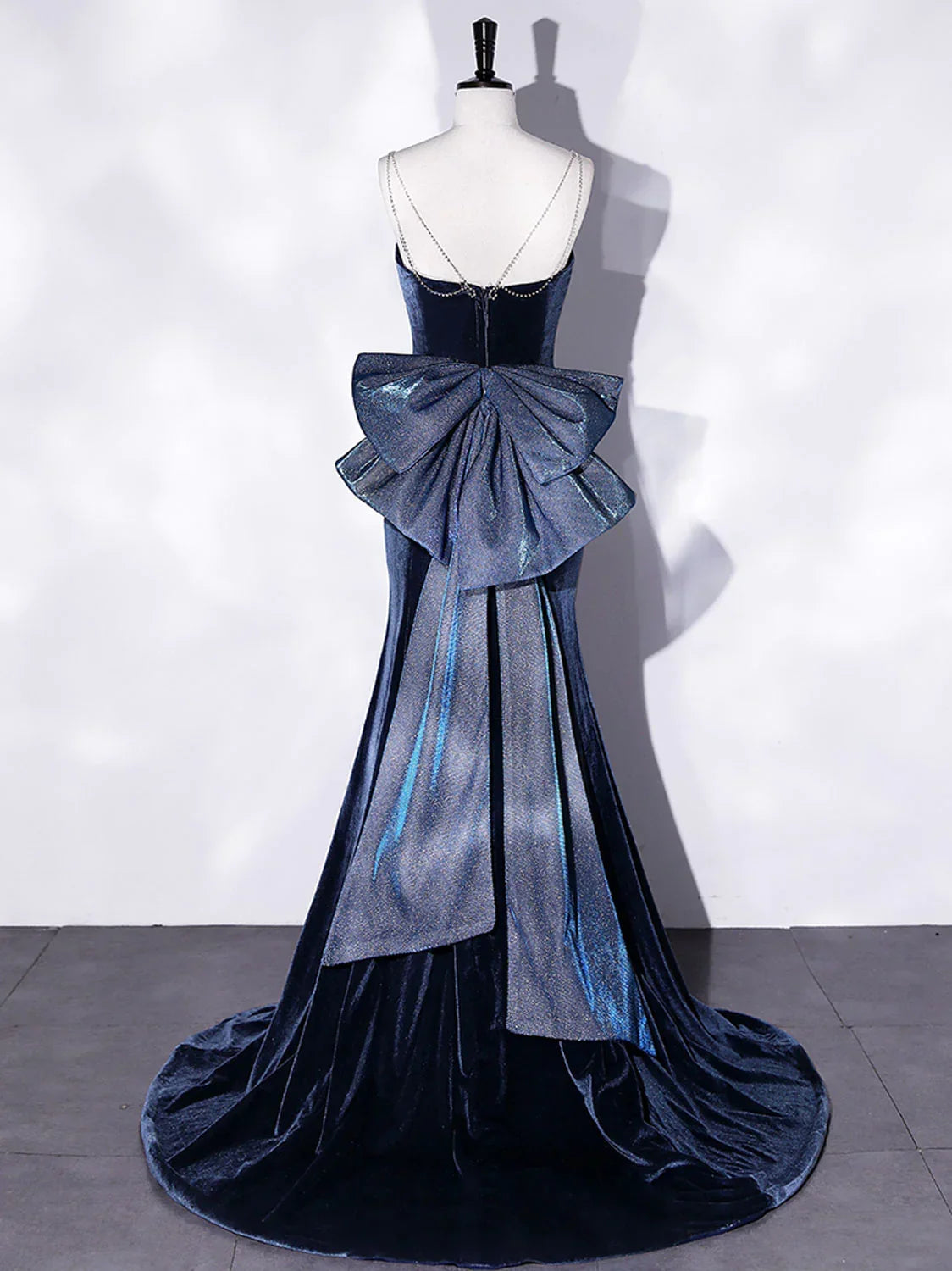 Mermaid Velvet Blue Long Prom Dresses Blue Velvet Long Evening Dress Y4387
