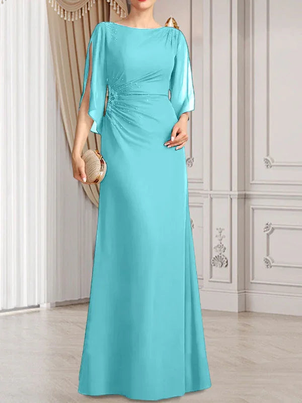 Sheath/Column Scoop Floor-Length Chiffon Mother of the Bride Dress With Pleated Beading