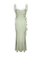 Elegant Summer Ruffle Ribbon Slip Backless Sexy Dress For Women Chic Ruched Slim Evening Dress Y7390