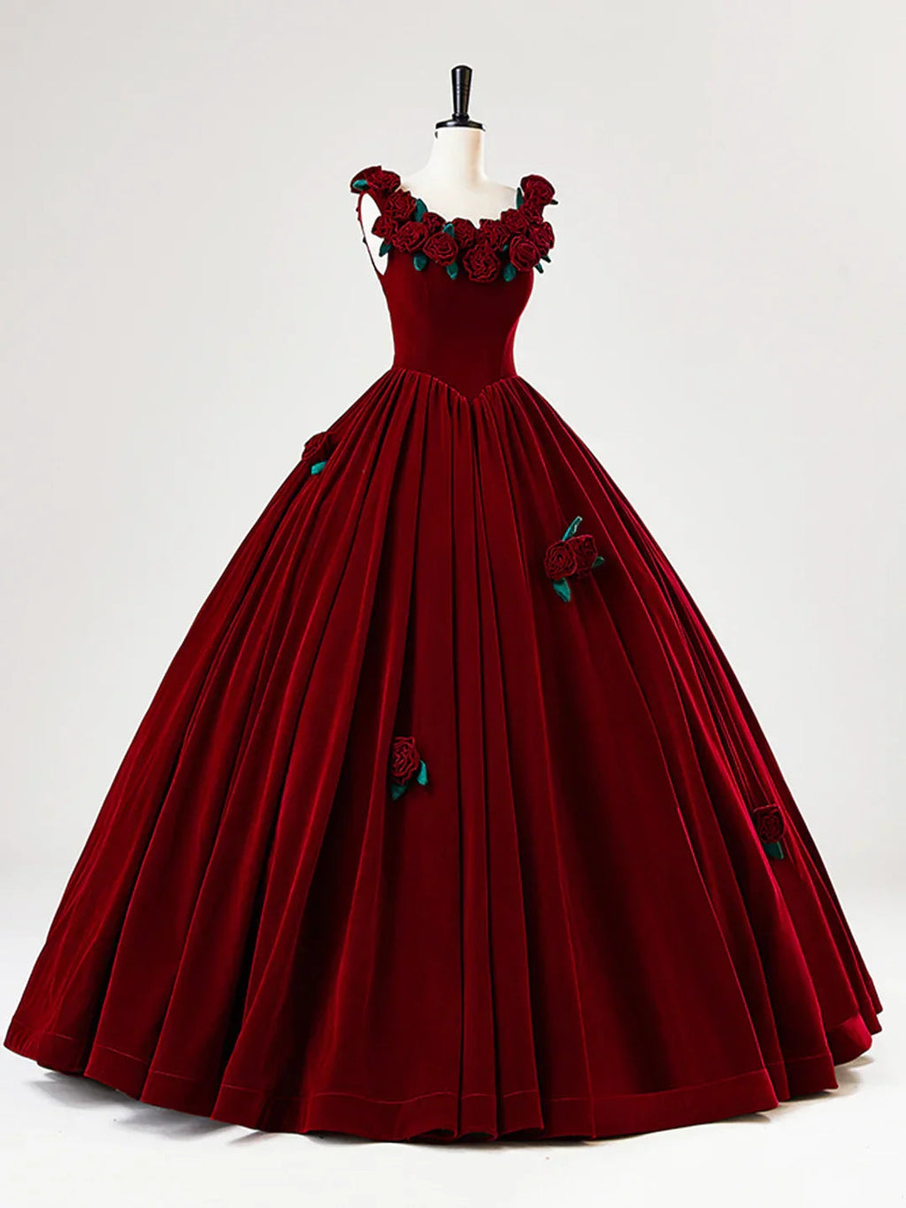 Beautiful Burgundy Velvet Quinceanera Dress Birthday Ball Gown With Rose Flowers Y7750