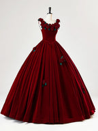 Beautiful Burgundy Velvet Quinceanera Dress Birthday Ball Gown With Rose Flowers Y7750