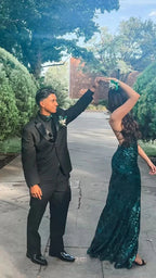 Stunning Emerald Green Sheath Prom Dress With Slit Backless Evening Dress Y5325