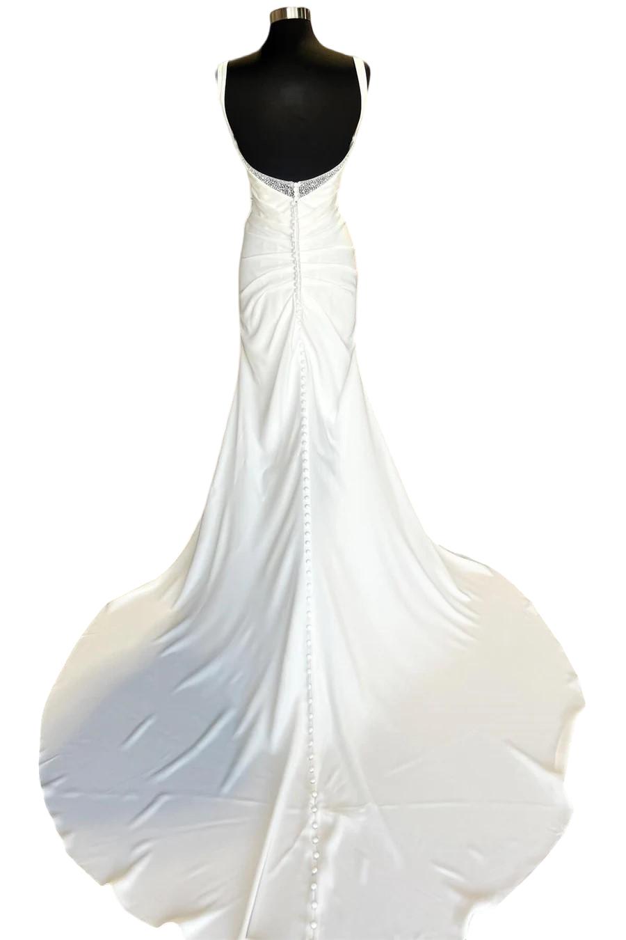 Backless Ruched White Wedding Dress with Detachable Sleeves