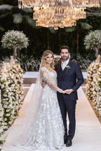 Ball Gown Lace White Wedding Dress With Detachable Long Sleeves