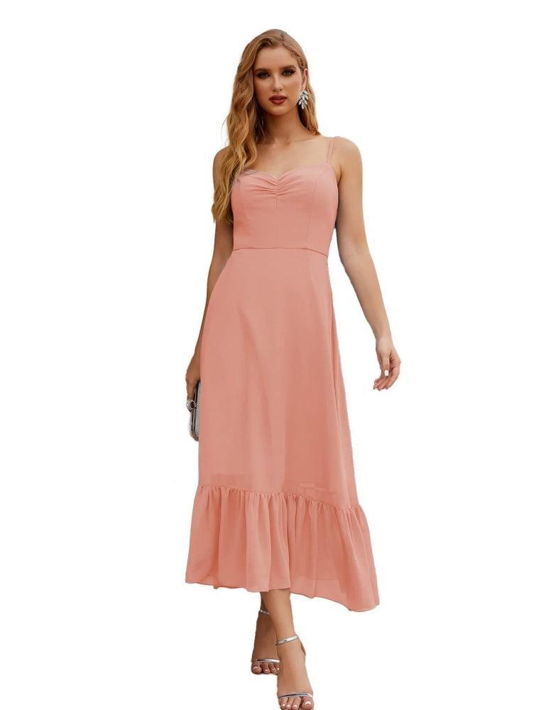Spaghetti Strap Chiffon Bridesmaid Dress Ankle Length Formal A Line Cocktail Party Homecoming Dress for Juniors  SEA28028