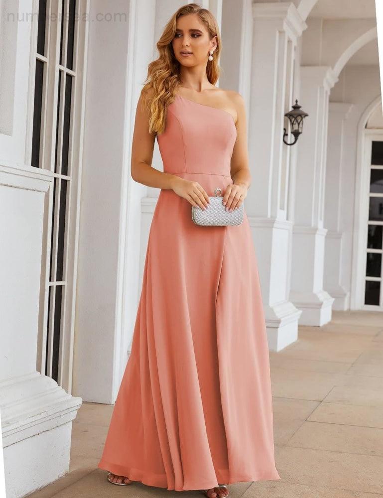 One Shoulder Chiffon Bridesmaid Dresses Long Formal Homecoming Prom Gowns for Women Party Wedding Evening SEA28052