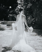 Beautiful Long Mermaid Spaghetti Straps V-neck Lace Sleeveless Backless Wedding Dress
