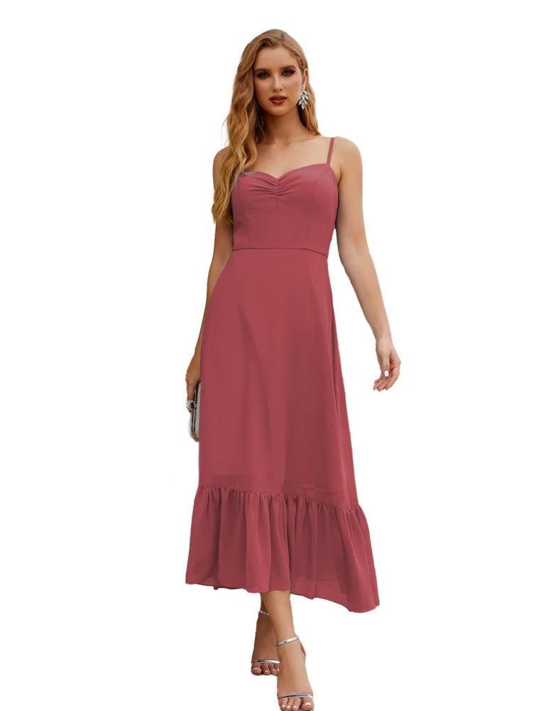 Spaghetti Strap Chiffon Bridesmaid Dress Ankle Length Formal A Line Cocktail Party Homecoming Dress for Juniors  SEA28028
