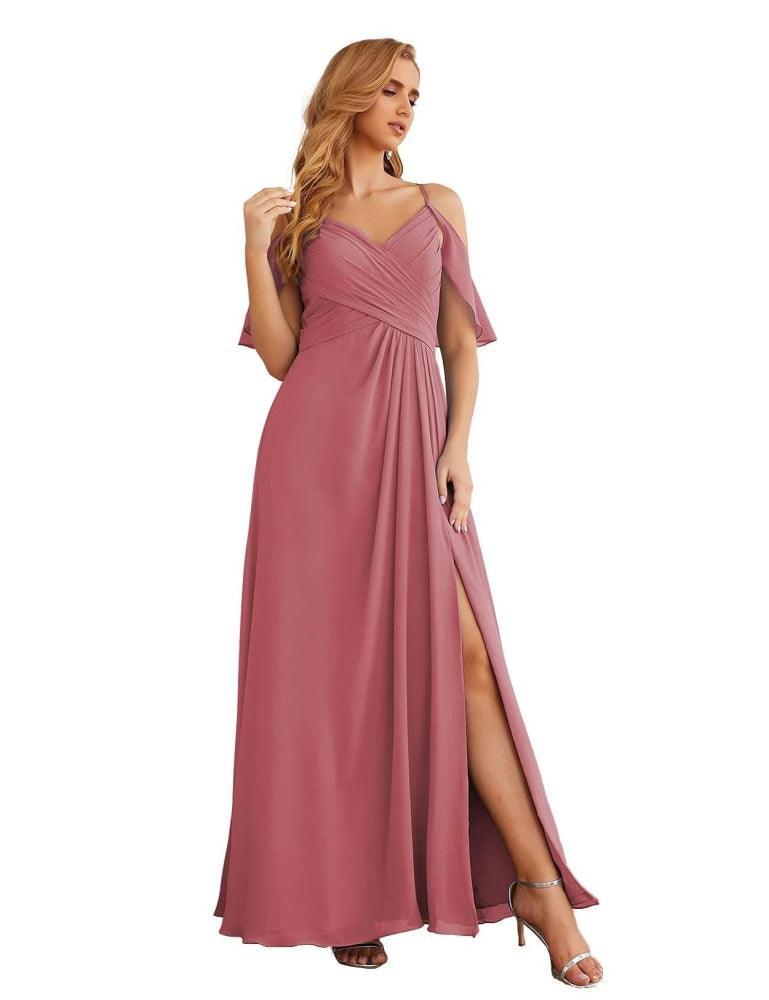 Chiffon Cold Shoulder Long Bridesmaid Dresses Plus Size Formal Prom Gowns for Women Party Wedding  SEA28070
