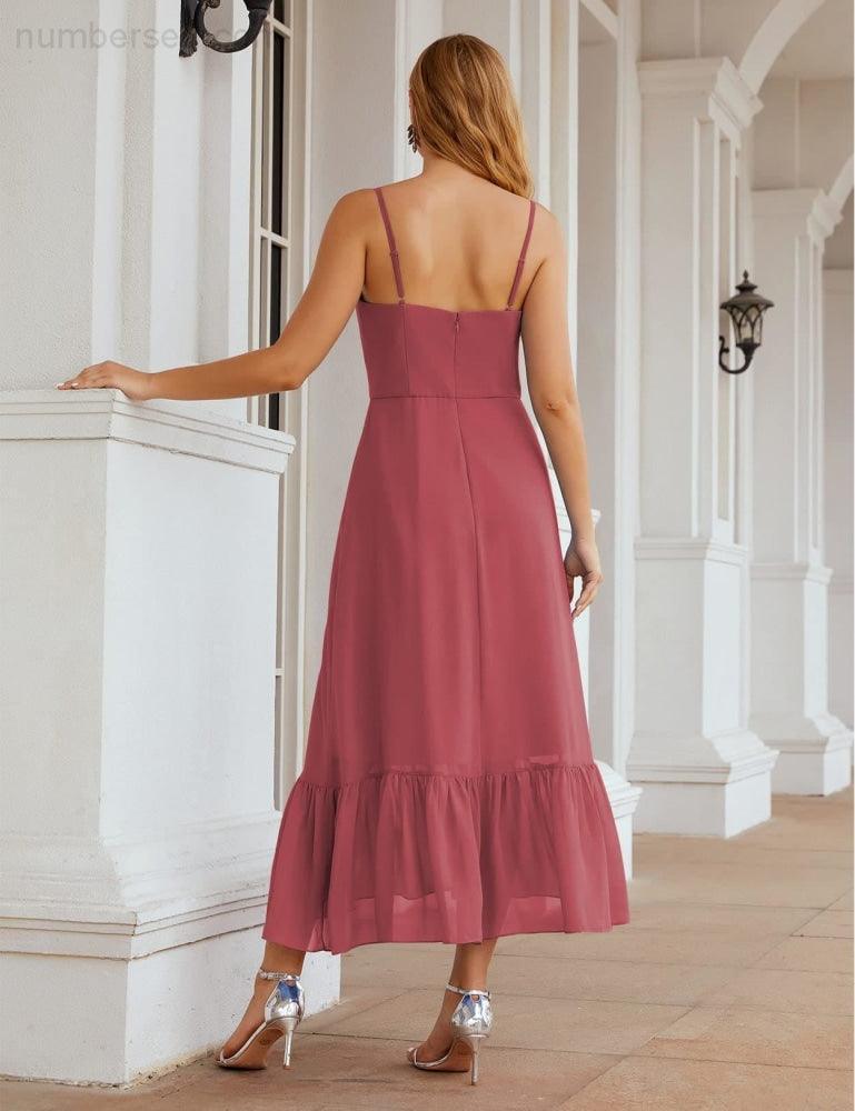 Spaghetti Strap Chiffon Bridesmaid Dress Ankle Length Formal A Line Cocktail Party Homecoming Dress for Juniors  SEA28028