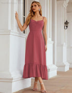 Spaghetti Strap Chiffon Bridesmaid Dress Ankle Length Formal A Line Cocktail Party Homecoming Dress for Juniors  SEA28028