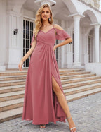 Chiffon Cold Shoulder Long Bridesmaid Dresses Plus Size Formal Prom Gowns for Women Party Wedding  SEA28070
