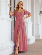 Chiffon Cold Shoulder Long Bridesmaid Dresses Plus Size Formal Prom Gowns for Women Party Wedding  SEA28070