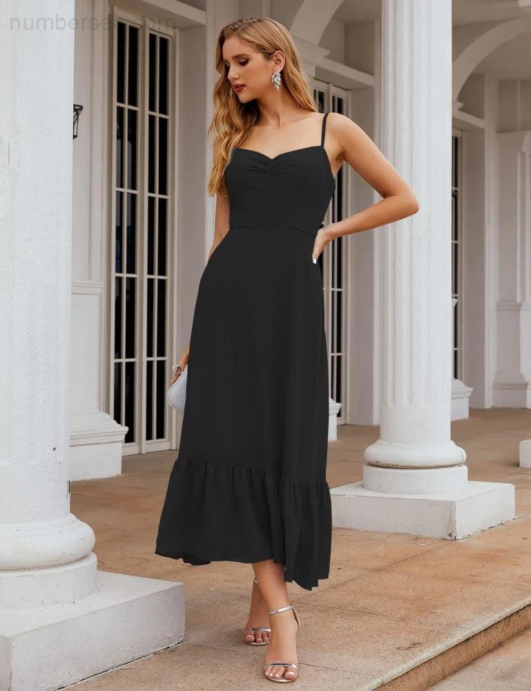 Spaghetti Strap Chiffon Bridesmaid Dress Ankle Length Formal A Line Cocktail Party Homecoming Dress for Juniors  SEA28028