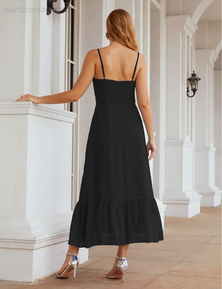 Spaghetti Strap Chiffon Bridesmaid Dress Ankle Length Formal A Line Cocktail Party Homecoming Dress for Juniors  SEA28028
