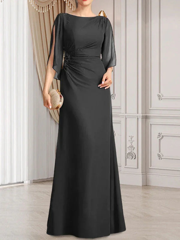 Sheath/Column Scoop Floor-Length Chiffon Mother of the Bride Dress With Pleated Beading