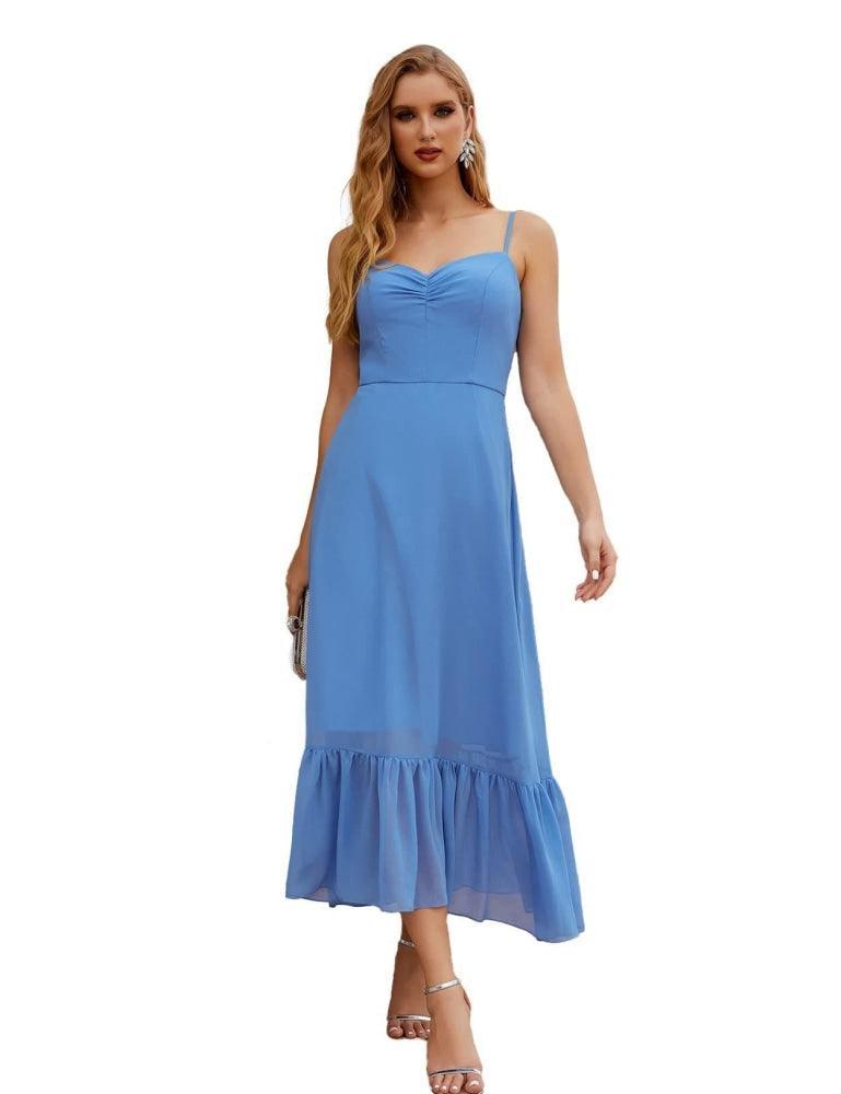 Spaghetti Strap Chiffon Bridesmaid Dress Ankle Length Formal A Line Cocktail Party Homecoming Dress for Juniors  SEA28028