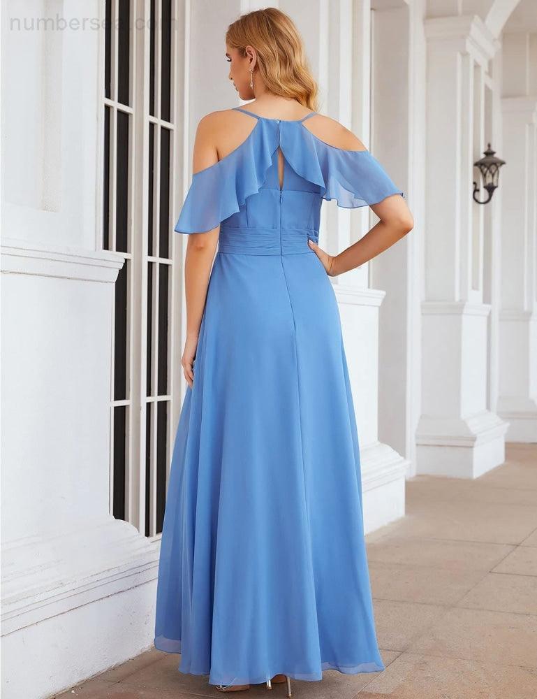 Chiffon Cold Shoulder Long Bridesmaid Dresses Plus Size Formal Prom Gowns for Women Party Wedding  SEA28070