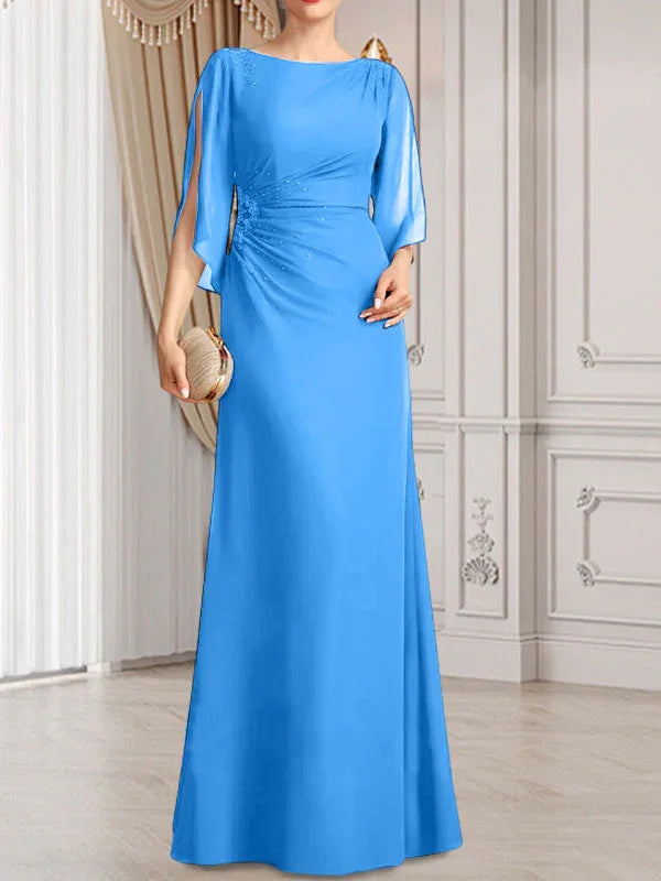 Sheath/Column Scoop Floor-Length Chiffon Mother of the Bride Dress With Pleated Beading