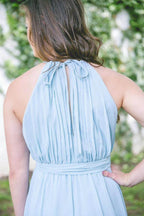 Blue Chiffon A-line Floor-length High Slit Long Bridesmaid Dresses