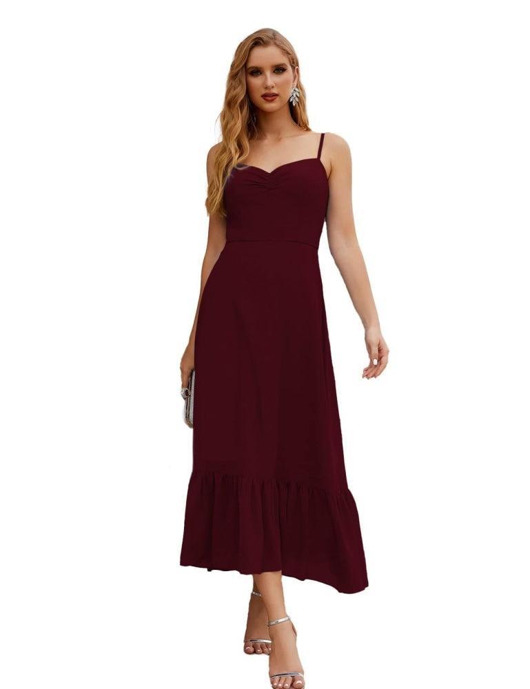 Spaghetti Strap Chiffon Bridesmaid Dress Ankle Length Formal A Line Cocktail Party Homecoming Dress for Juniors  SEA28028