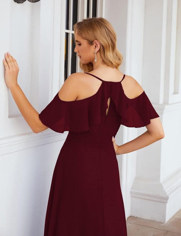Chiffon Cold Shoulder Long Bridesmaid Dresses Plus Size Formal Prom Gowns for Women Party Wedding  SEA28070