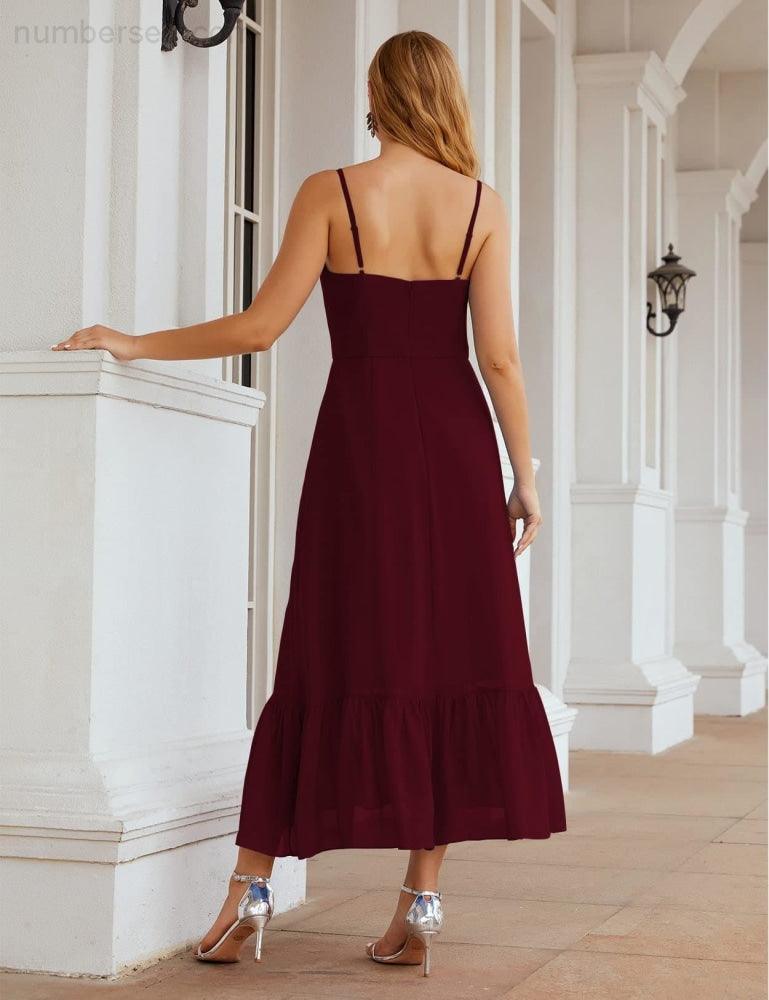 Spaghetti Strap Chiffon Bridesmaid Dress Ankle Length Formal A Line Cocktail Party Homecoming Dress for Juniors  SEA28028