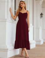 Spaghetti Strap Chiffon Bridesmaid Dress Ankle Length Formal A Line Cocktail Party Homecoming Dress for Juniors  SEA28028