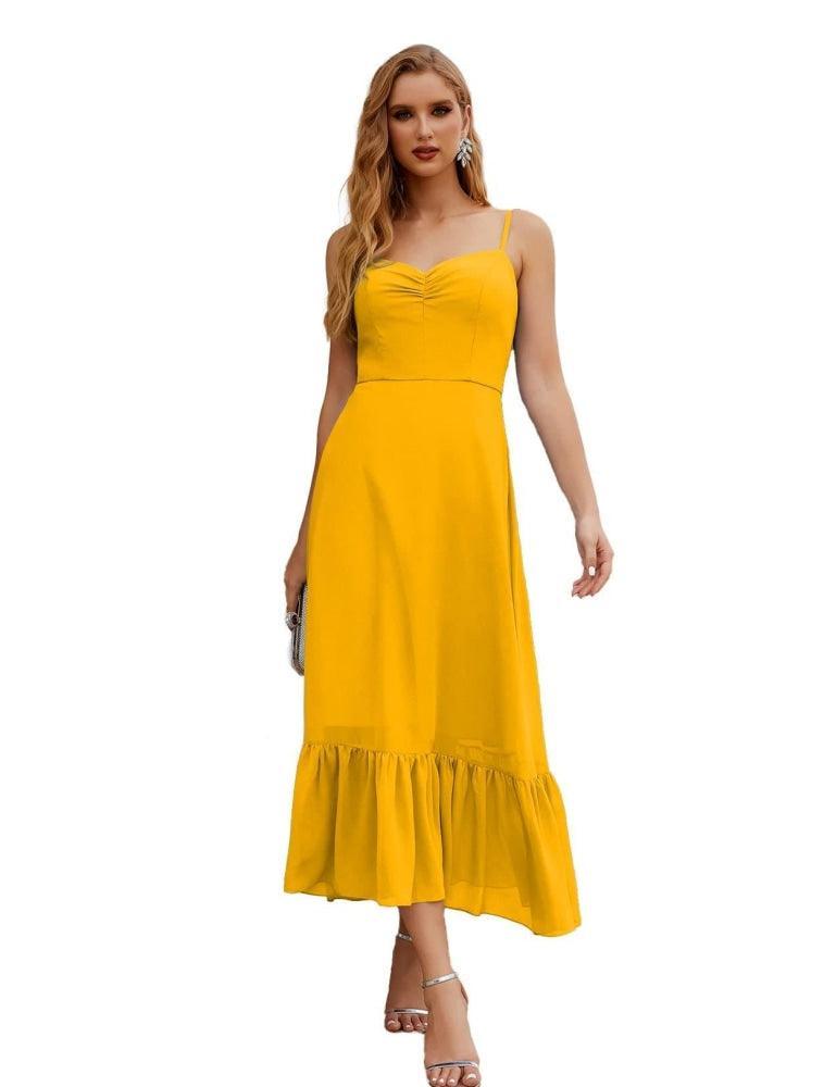 Spaghetti Strap Chiffon Bridesmaid Dress Ankle Length Formal A Line Cocktail Party Homecoming Dress for Juniors  SEA28028