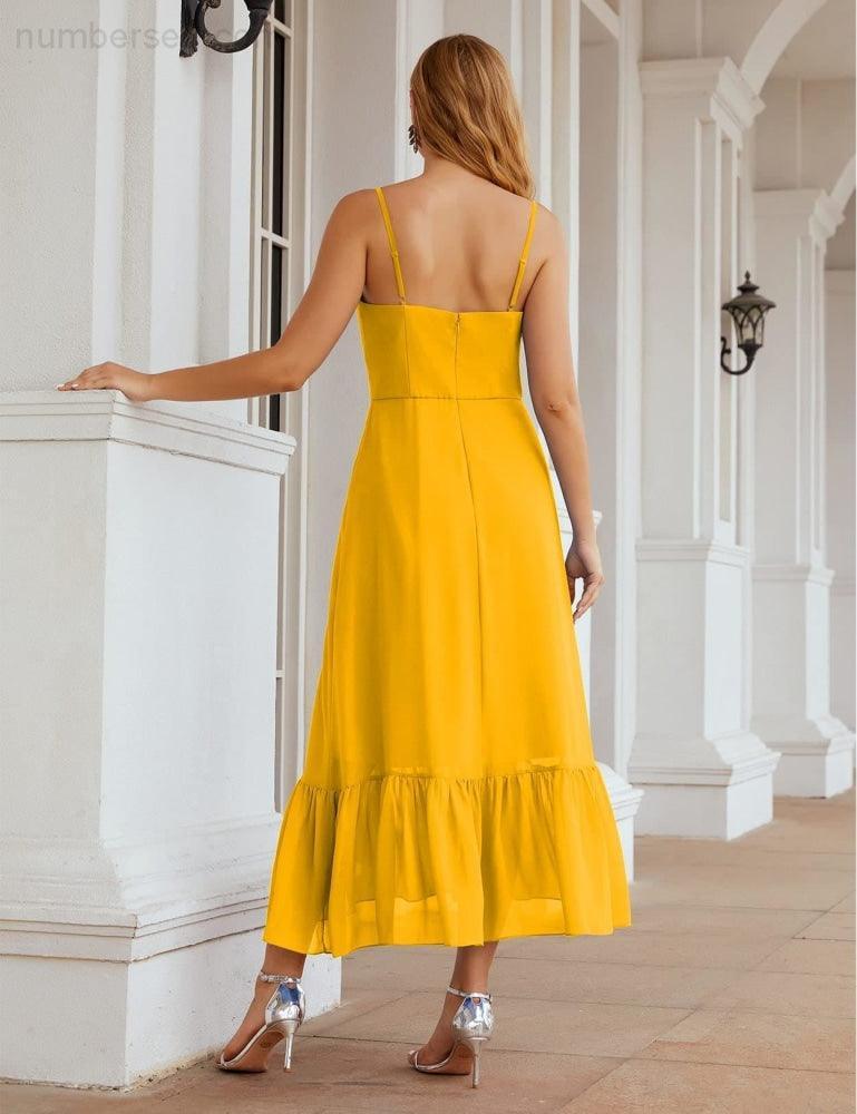 Spaghetti Strap Chiffon Bridesmaid Dress Ankle Length Formal A Line Cocktail Party Homecoming Dress for Juniors  SEA28028
