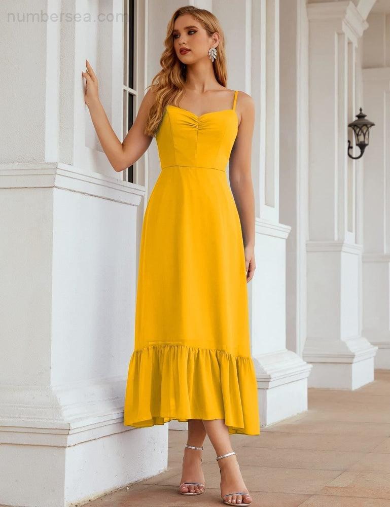 Spaghetti Strap Chiffon Bridesmaid Dress Ankle Length Formal A Line Cocktail Party Homecoming Dress for Juniors  SEA28028