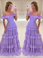 Purple chiffon long prom dress evening dress Y5355