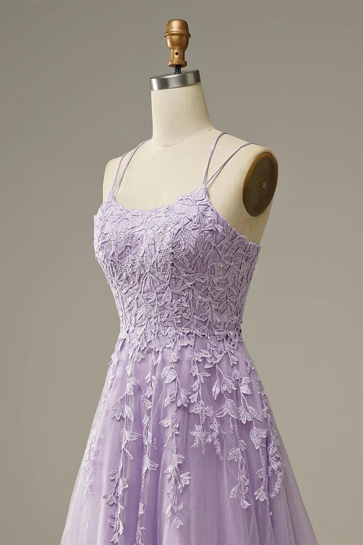 Elegant Lavender Prom Dresses A line Evening Dress Applique Party Gown Y1129