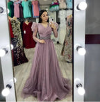 Sparkly A-line Tulle Evening Dress Modest Evening Gown Y4993