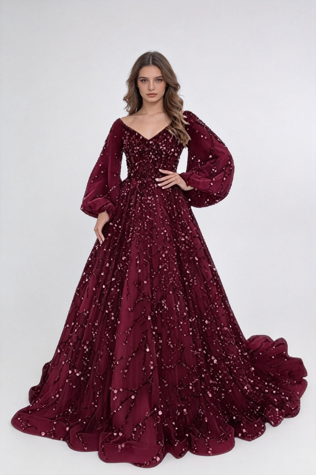 Glitter A-line Long Sleeves Ball Gown,Sweet 16 Dress,Princess Dress Y4900