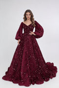 Glitter A-line Long Sleeves Ball Gown,Sweet 16 Dress,Princess Dress Y4900