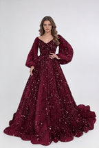 Glitter A-line Long Sleeves Ball Gown,Sweet 16 Dress,Princess Dress Y4900