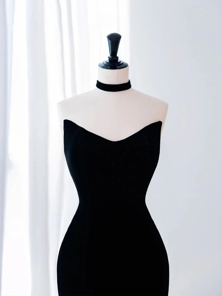 Black Mermaid Velvet Tulle Long Prom Dress Evening Dress Y4678
