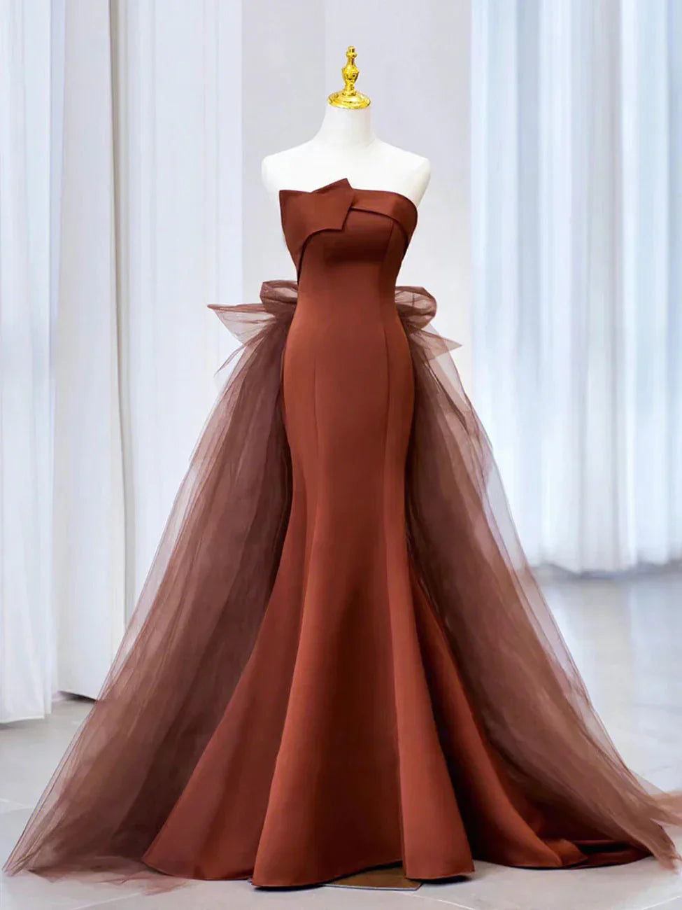 Mermaid Tulle Satin Long Prom Dress Mermaid Evening Dress Y4348